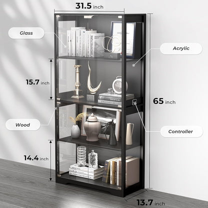 Vetrina con Ante in Vetro – Credenza a 4 Ripiani con Luci LED a 3 Colori